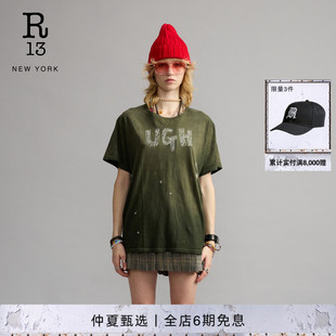 R13 2026春夏新品 宽松设计感手工丝网字母印花图案短袖T恤