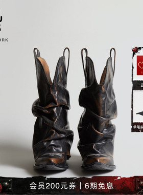 【品牌经典】R13 宽筒尖头牛仔风粗筒堆堆靴意大利制造