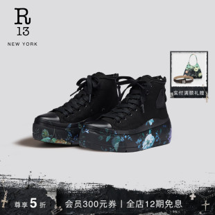 花卉图案高帮厚底经典 KURT 款 系带板鞋 R13 帆布鞋 早秋系列