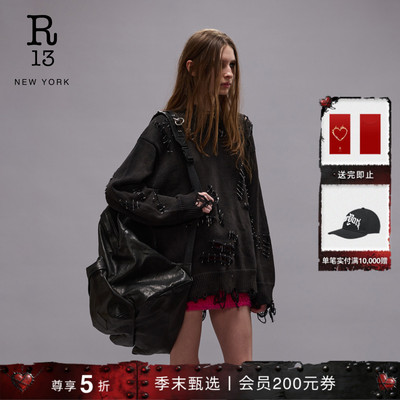 R13秋冬金属装饰宽松破洞针织衫