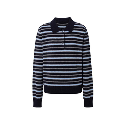 【蓝咖撞色】MM麦流行复古羊毛羊绒针织衫套头毛衣檬新品2025冬新