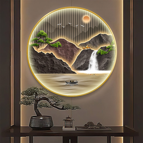 玄关客厅新中式流水生财灯画