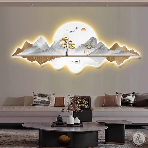 客厅新中式否麋鹿灯画