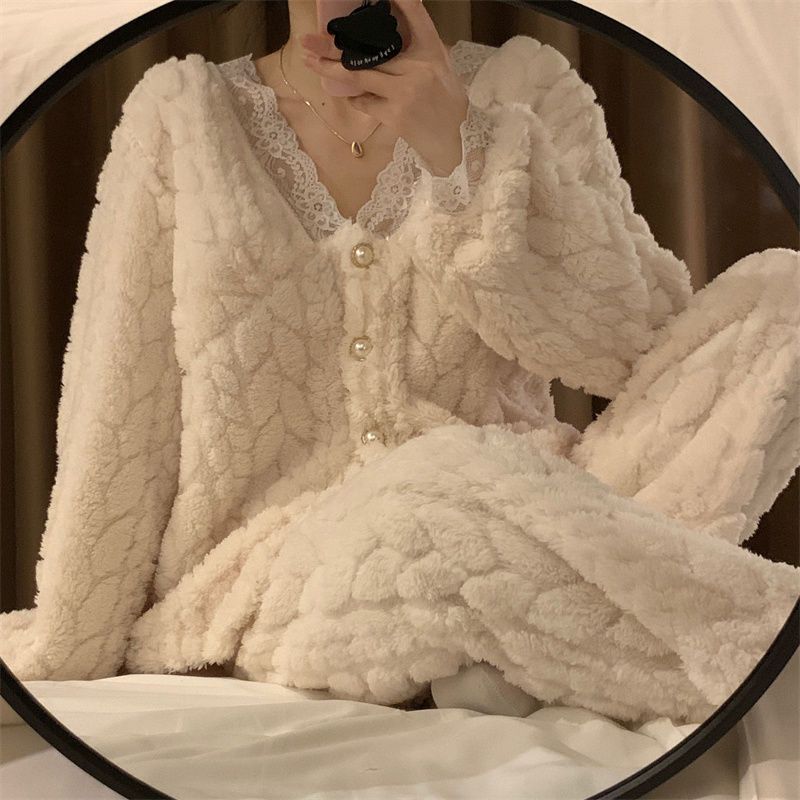 秋冬款ins小香风睡衣女加