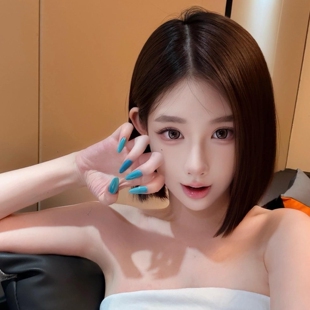 手工穿戴甲超显白海盐雾蓝美甲贴片简约清冷纯色指甲片显白高级感