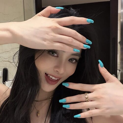手工穿戴甲baby蓝欧美日系纯色显白单色光疗假指甲贴片成品可拆卸