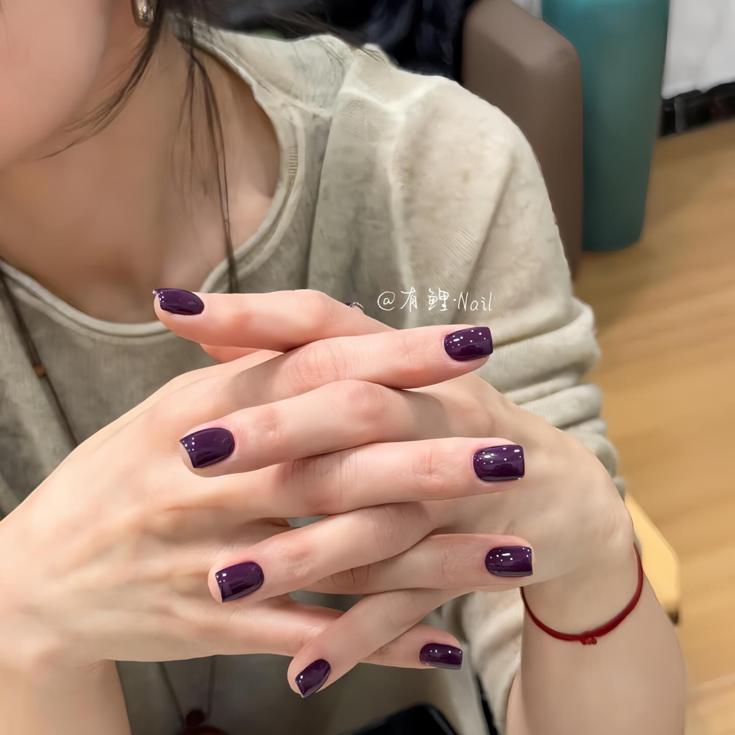 2025祖母紫纯色单色短款美甲贴片成品显白持久显白穿戴美甲日常甲