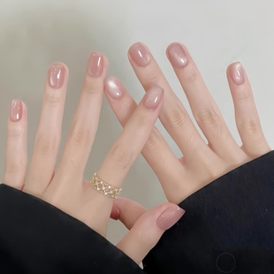 短款日常上班族通勤专用简约美甲贴片粉色猫眼纯手工穿戴甲