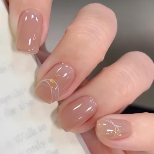 2026新款手工裸色美甲简约拉线纯手工穿戴甲金箔短款显白高级感