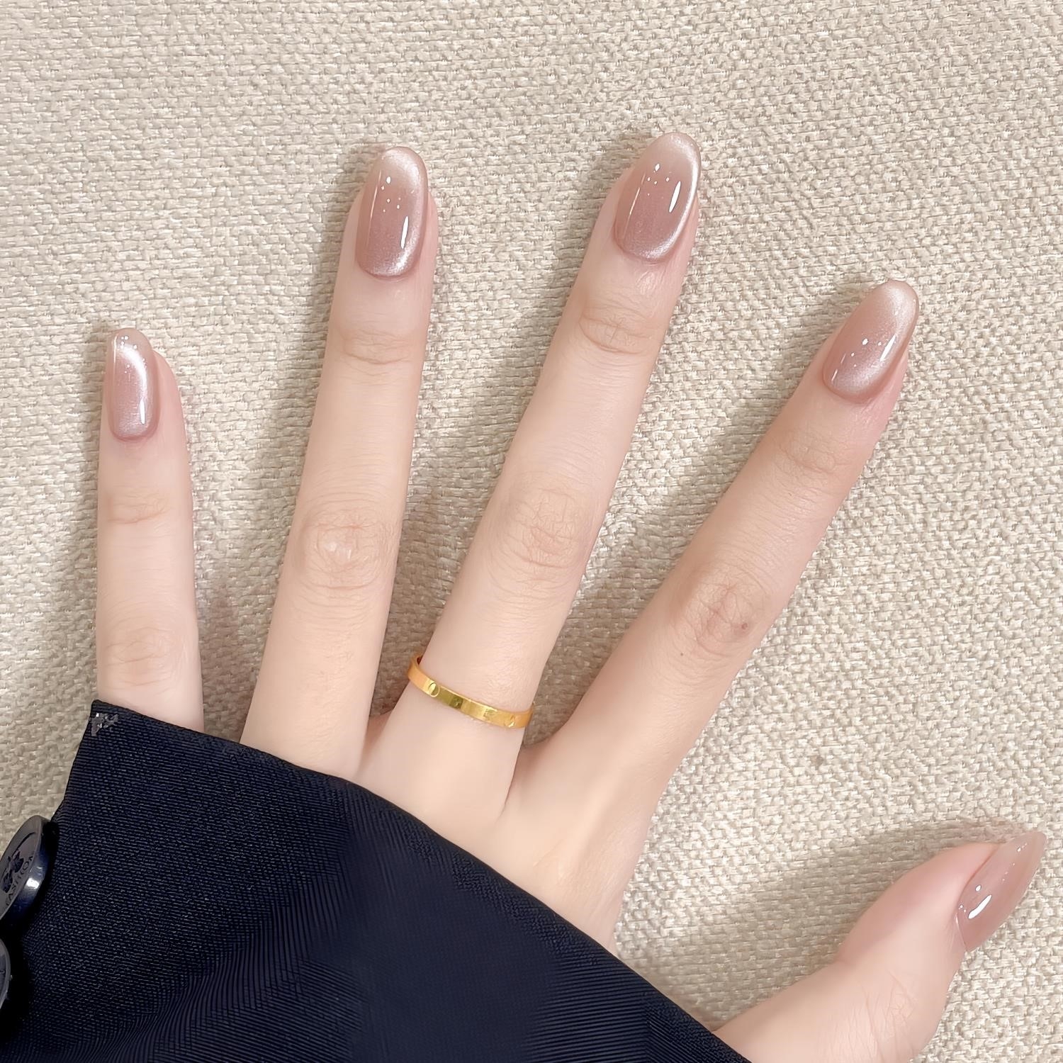 纯手工穿戴甲可拆卸冰晶猫眼裸色显白指甲气质温柔冰透美甲贴片