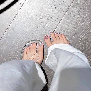 手工穿戴甲爆闪亮片魔镜粉显白脚指甲高级感美甲成品穿戴式 指 夏季