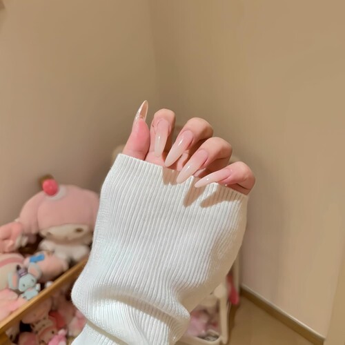 乳白纯色手工穿戴甲中长款精致美甲穿戴甲2026新年款婚礼新娘孕妇