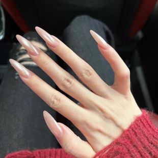 纯手工穿戴甲美甲长款2026新款高级感显白裸色追光猫眼银尘秘境