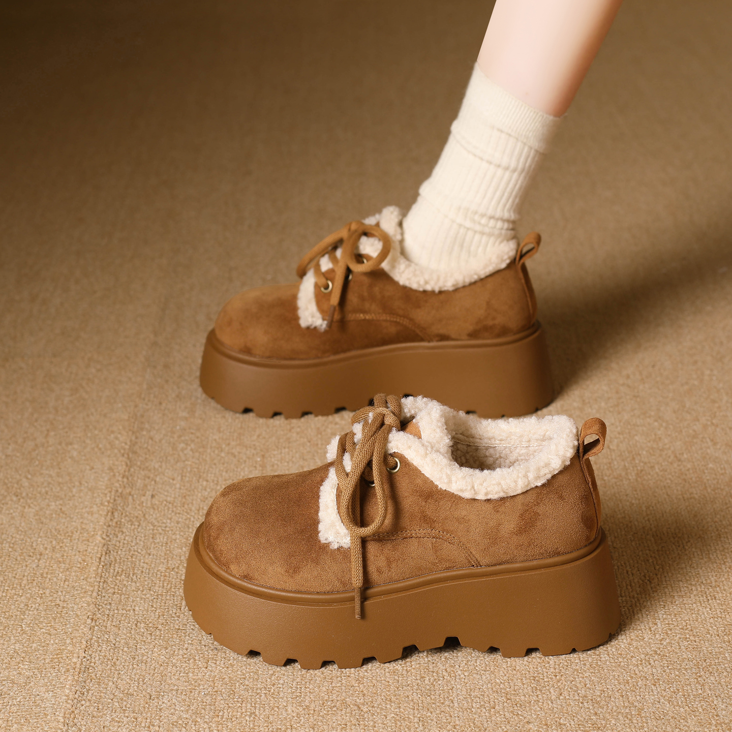 厚底加绒勃肯雪地靴保暖毛毛棉鞋