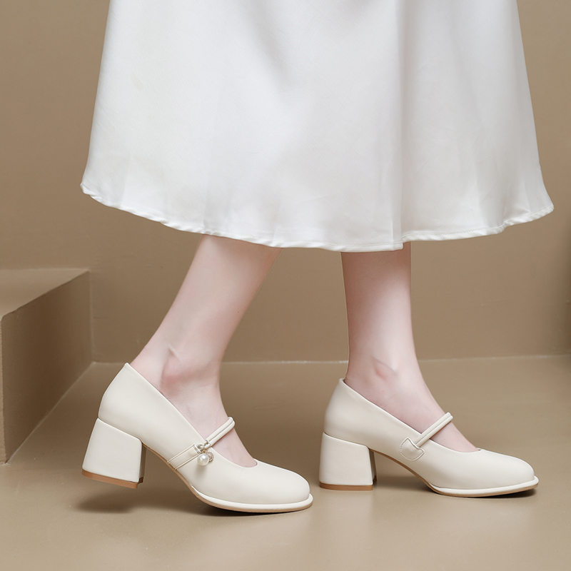 玛丽珍鞋女配裙子气质仙女风粗跟