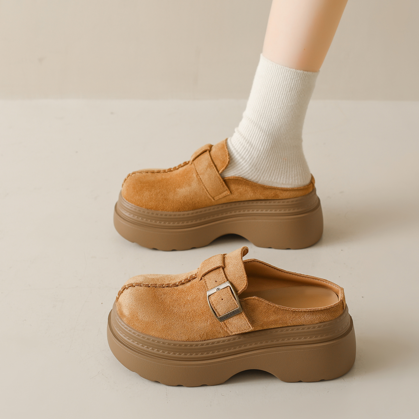 厚底增高勃肯鞋女外穿包头半拖鞋