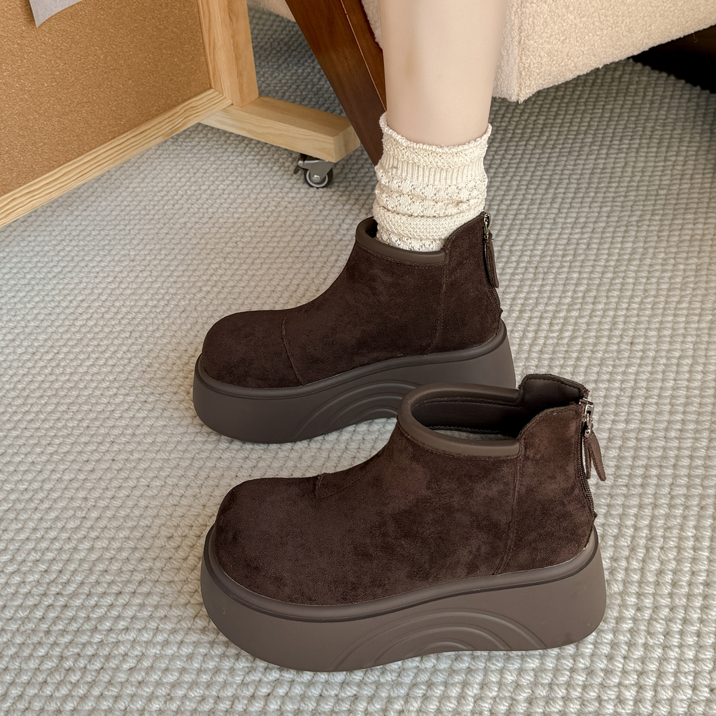 松糕厚底勃肯雪地靴加绒保暖棉鞋