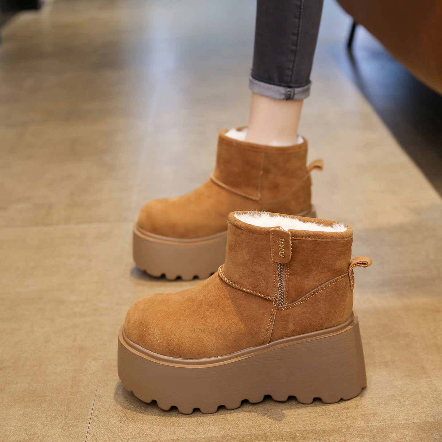 厚底勃肯雪地靴加绒保暖东北棉鞋