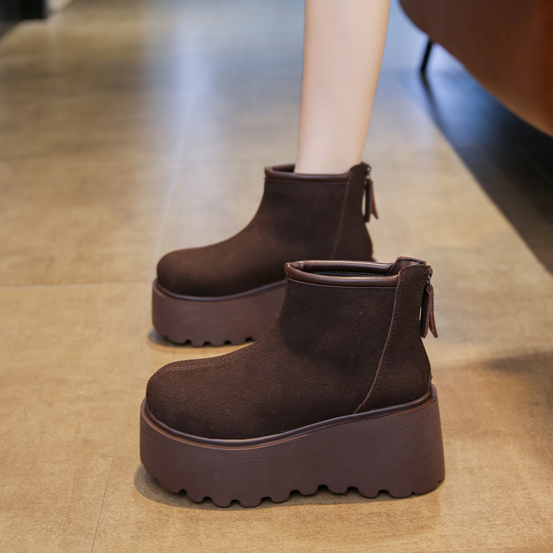 厚底短靴女复古瘦瘦小个子马丁靴