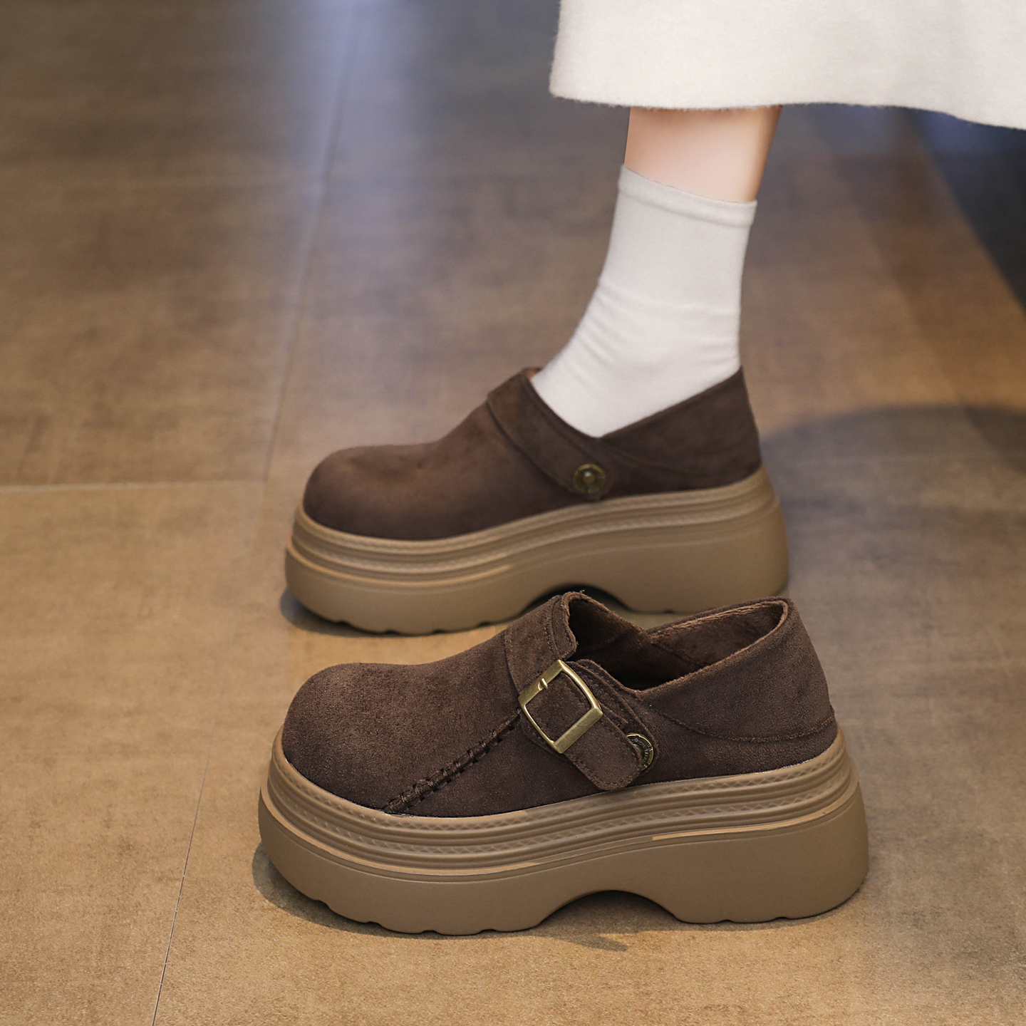 全包勃肯鞋两穿加绒厚底乐福单鞋