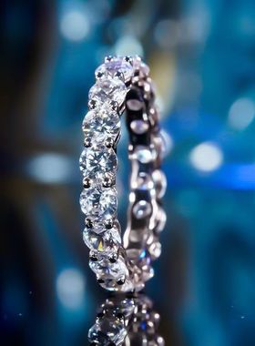 进口D色莫桑石满钻排戒