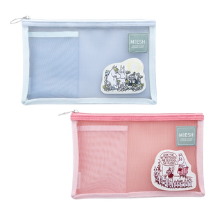 sunstar太阳星Moomin姆明限定新款拼接风网纱文具笔袋化妆包大容量纯色学生B6手帐收纳包