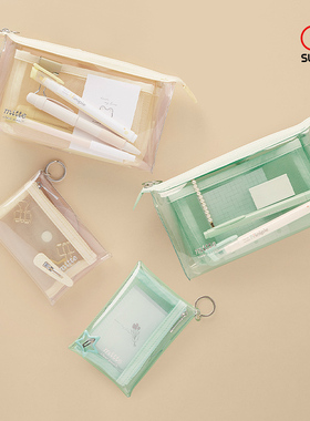 进口sunstar太阳星文具旗舰店透明笔袋mitte系列彩色收纳包纤薄便携透明化妆包多口袋分类收纳迷你小挂包