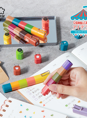 sunstar太阳星STICKLE STAMP笔式5色印章套组手帐制作创意配件清单DIY个性化装饰圆型方型三角桃心印章