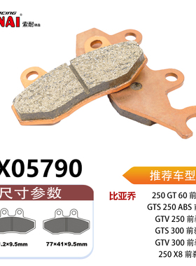 SONAI刹车片适用比亚乔GT60/GTS250ABS/GTV/GTS300/GTV/vespa300