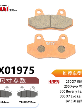 SONAI刹车片适用比亚乔250X7/Xevo/300Beverly/X7Evo i.e/BV350