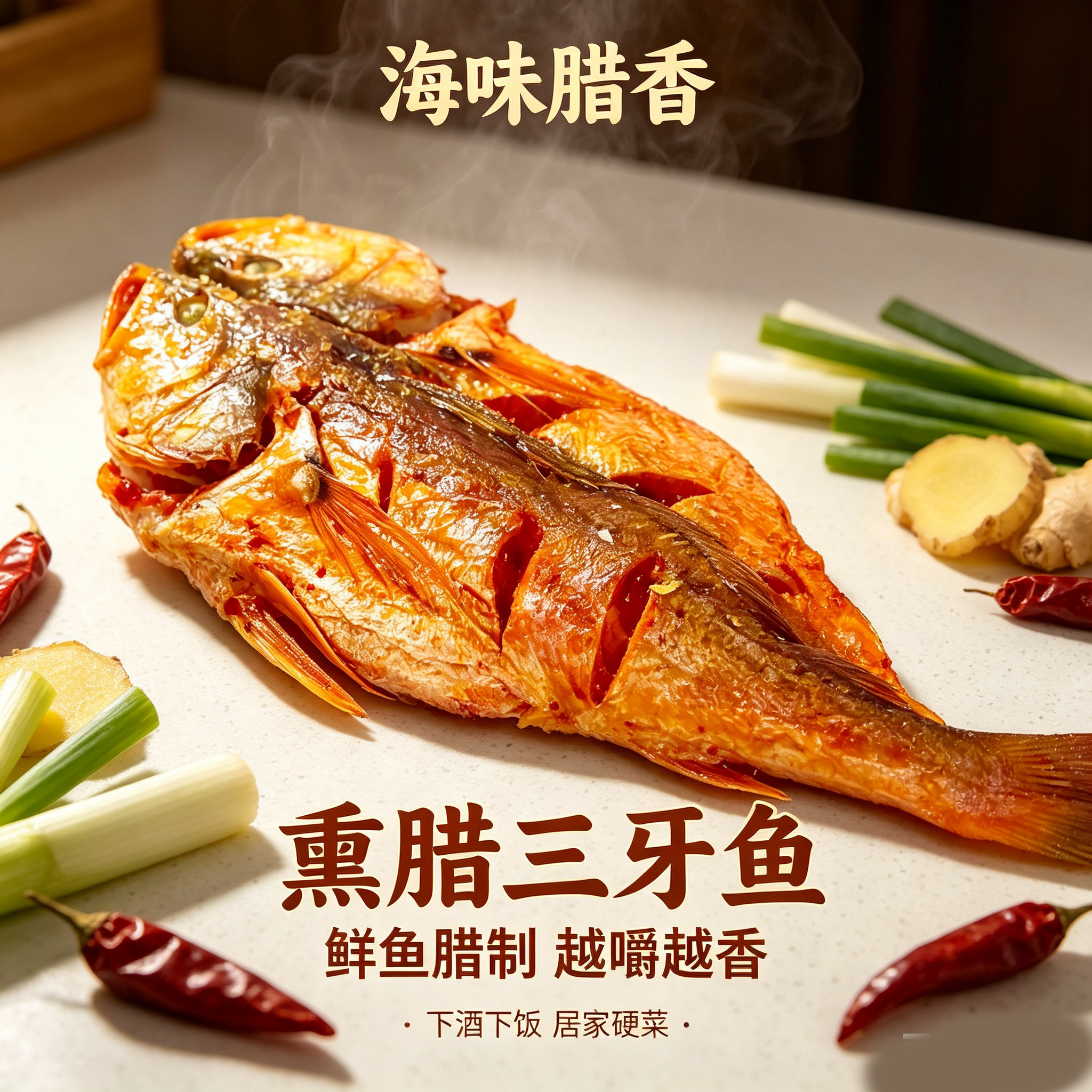大连熏腊三牙鱼整条开背下酒下饭
