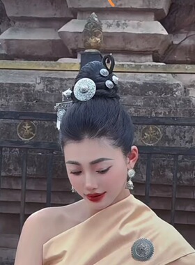 傣族盘发假发包新款成人款儿童中号黑色自然色棕色实物图新款摄影