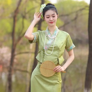 新款西双版纳傣族服装女提花上衣短袖工作服传统傣族日常装表演服