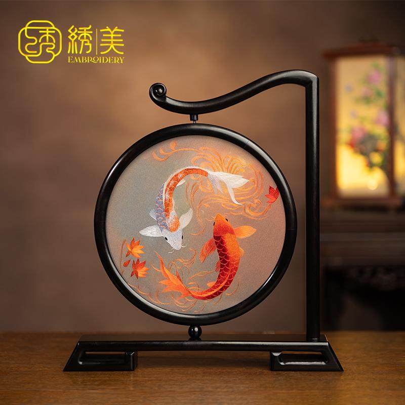 苏绣中式摆件手工艺双面绣桌面装饰摆台国风刺绣特色商务纪念礼品