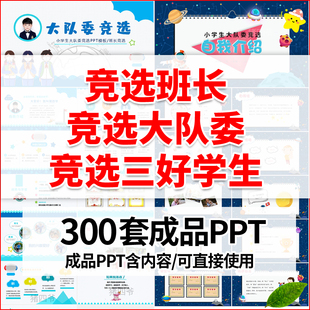 卡通小学生竞选自我介绍ppt模板大队委员班干部班长竞选演讲海报