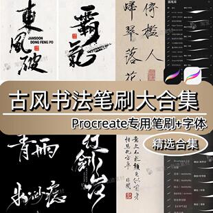 procreate笔刷古风书法水墨写字手写瘦金体中文板写毛笔ipad字体