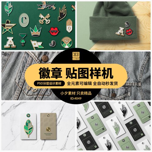 珐琅金属效果胸针徽章别针包装展示psmockup智能贴图样机素材模板