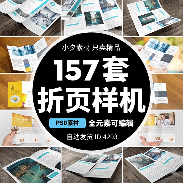 57套品牌企业对折三折页四折页展示效果PSD分层智能贴图样机素材图片