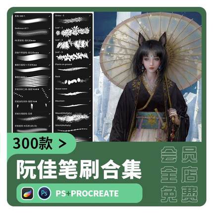 阮佳ps笔刷procreate人物角色厚涂抹人像头发勾线上色塞路尔画笔