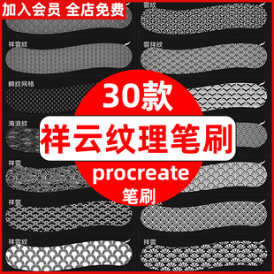 传统中国风中式古风古典祥云纹理和风背景图案procreate笔刷素材