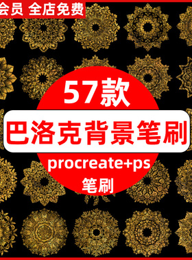 巴洛克光环procreate笔刷ps笔刷欧式复古花纹背景纹理装饰元素