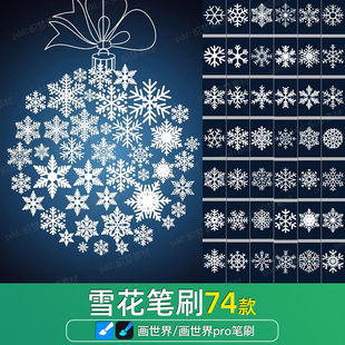 画世界pro笔刷素材冬天雪花特效飘雪下雪冰晶唯美雪景插画冰霜