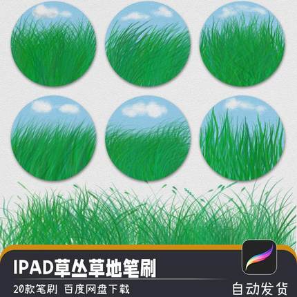 12支iPad草丛草地纹理艺术插画手账笔刷procreate笔刷绘画素材