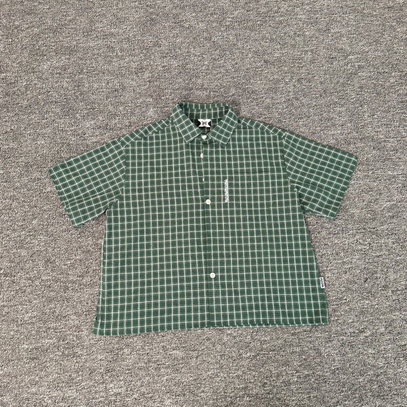 thumbnail for Mertra Niche Street Letter Embroidered Plaid Short Sleeve Shirt Summer Loose Casual Men's and Women's Cropped Shirt