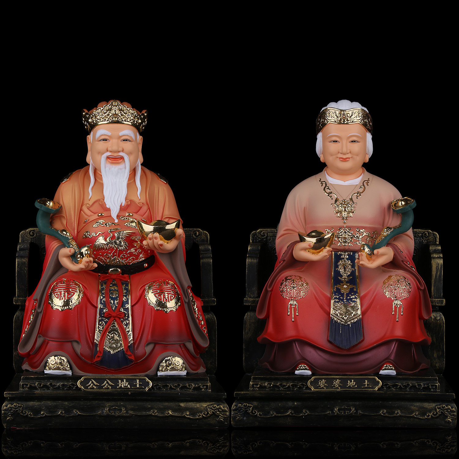 土地公土地婆神像家用供奉摆件福德正神土地爷爷土地奶奶一对树脂