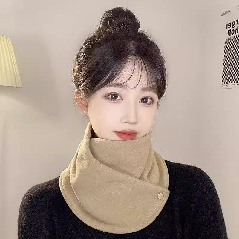 r围脖女冬季骑车保暖护颈护脖围巾小披肩毛绒绒秋冬天双面脖套kk