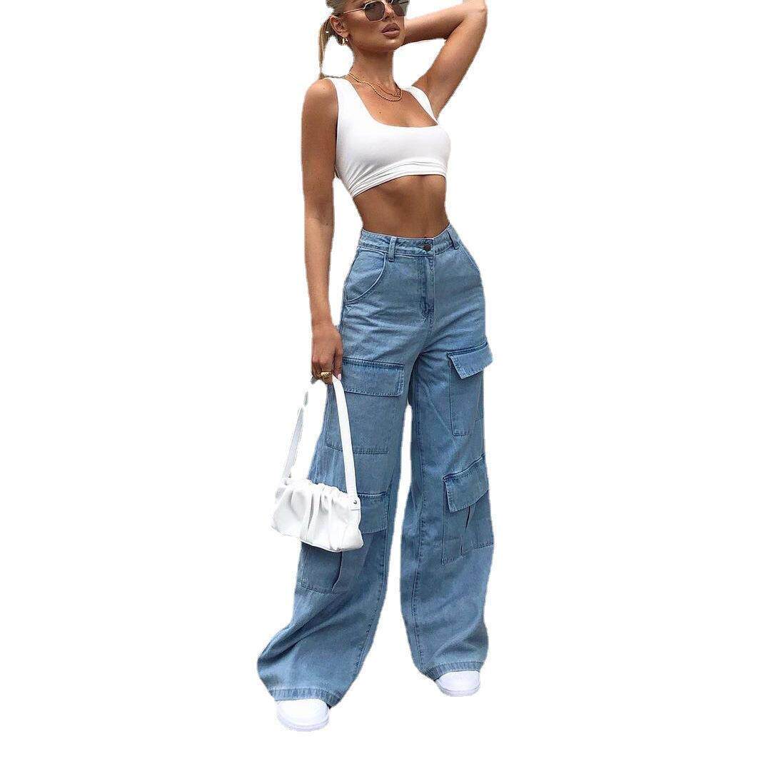 Women's Cargo Pants Straight Leg Y2K Denim Trousers - Taobao product photo 5