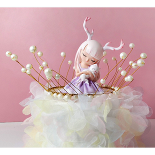鹿角少女麋鹿精灵蛋糕烘焙摆件幽静之鹿公主网红创意生日蛋糕装饰