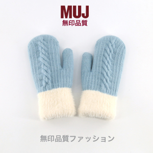 日本无印muj冬季女士保暖手套加绒加厚韩版学生户外骑车包指防风.