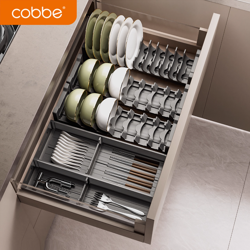 卡贝新款碗柜碗碟收纳架厨房碗具沥水置物架抽屉式内置分隔收纳